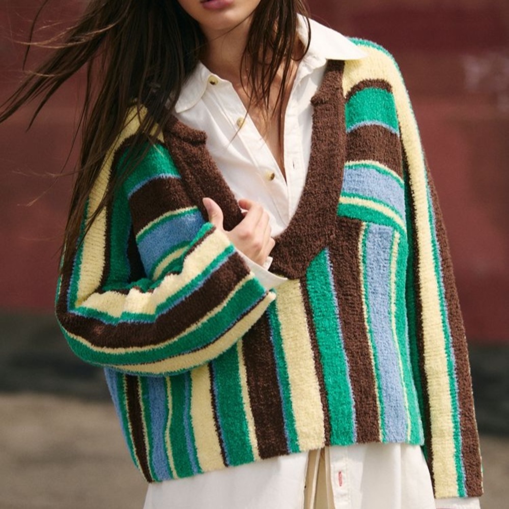 Free PeopleThora Sweater Pullover
Kelly green combo 
Striped Multicolor Sweater